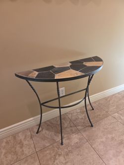 Half round iron and stone side table