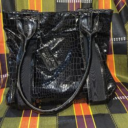 Vera Wang Faux Croc Black Tote Bag