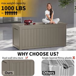 New 270 Gallon Lockable Resin Outdoor Storage Box, Waterproof & Weather Resistant Deck Box for Patio Cushion, Garden Tools & Pool Accessories, Grey  N