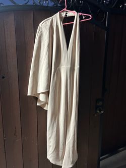 Cream Halter Neck Jumpsuit with Cape Sleeves