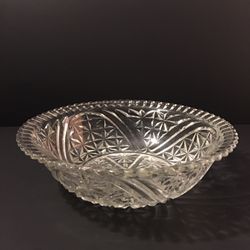 Vintage 8” Clear Cut Depression Glass Bowl