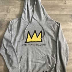 Jean Michel Basquiat GRAY HOODIE Mens Large Yellow Crown Art SWEATSHIRT Pullover