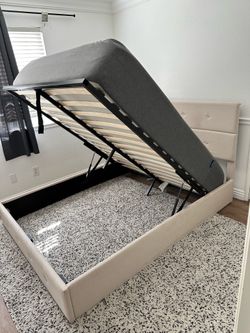 Queen Upholstered Storage Bed Frame + Casper Original Queen Mattress