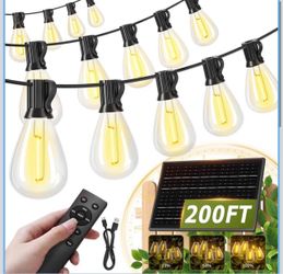 200FT Solar outdoor string lights with remote ,60+2 bulbs