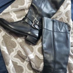 Womans Wide Calf Leather BOOTS black NEW