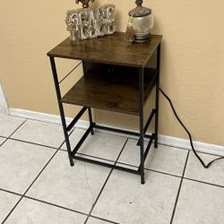 2 Tier Side Table with Charging Station and USB Port