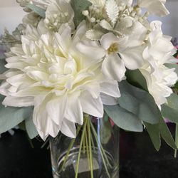 Silk Flowers In Vase With Fake Water 