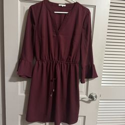 Maurices Maroon Red V-Neck Chiffon Lined Dress Size Small
