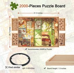 All4jig 2000 Piece Rotating Wooden Puzzle Board with Drawers and Cover