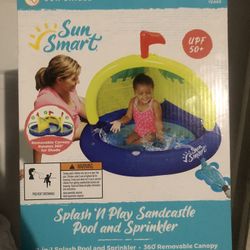 NEW Sun Smart Beach Gear Spray N Sandcastle Pool w/ Turtle Sprinkler 2+ yrs