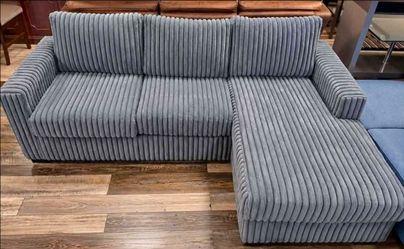 Brand New Grey Fur Like Corduroy Sectional Sofa Couch (New In Box)