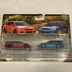 Hot wheels 2 pack premium subaru forester sti + mitsubishi lancer evolution IX wagon