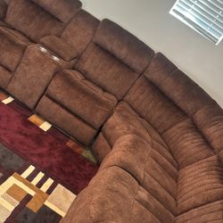 Sectional with Recliner Velvet Brown Beautiful Sofa