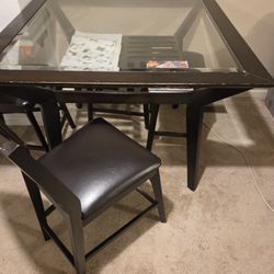 High Top Dining/Game Night Table Set With Storage. 2 Chairs,  2 Stools