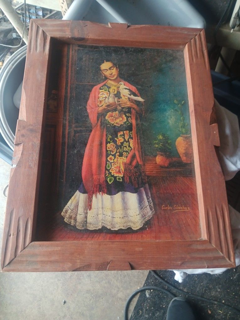 Frida Kahlo Print Is On Wood Frame Is Also Wood