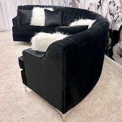 Black Velvet Curved Sectional Couch 
