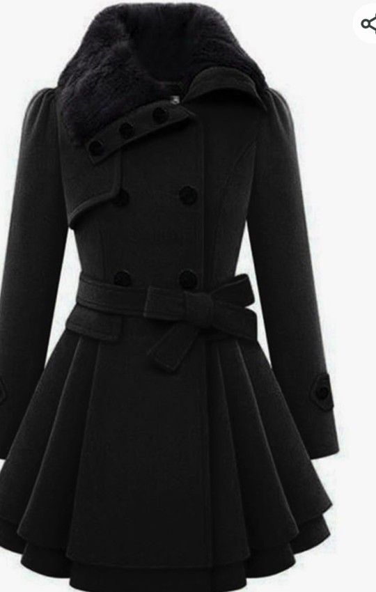 Women's Black Wool Coat Sz Xl
