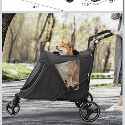 New in box MoNiBloom Pet Stroller for Large Dogs or Multiple Dogs Cats with Adjustable Handle, 3-Wheels Dual Entry Portable Dog Carting Easy Folding P