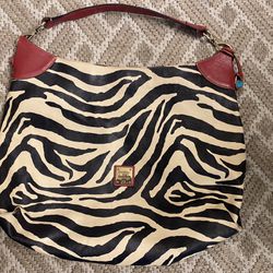 Dooney & Bourke RARE Vintage Leather Red Black White Zebra Handbag Purse Tote