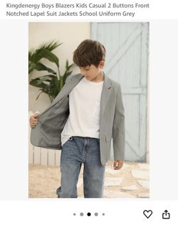 13 - 14 Years Old Boys Blazers Kids Casual 2 Buttons Front Notched Lapel Suit Jackets School Uniform Grey