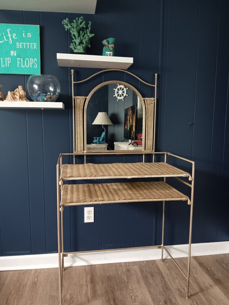 Vintage Wicker Folding Vanity/ Console Table