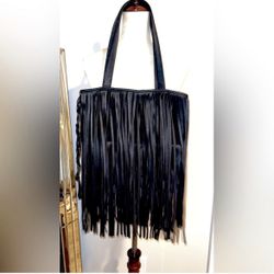 EUC Vegan Black Leather fringe Boho Purse 