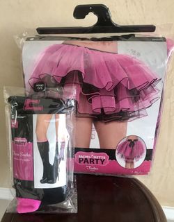 NWT Wedding Bridal Bachelorette Halloween Party Set Future mrs Bride Tutu &Knee Socks Pink Black one size