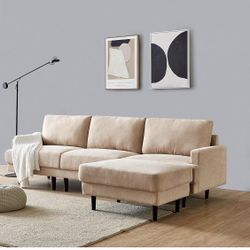 109” Beige Linen Modular L-Shaped Sectional Sofa w/ Ottoman  [NEW IN BOX] **Retails for $1400