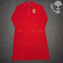 Ralph Lauren Sport Vintage Red Long Sleeve Embroidered Crest Polo Dress XL