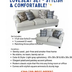 📣 Like-New Sofa & Loveseat Set – Modern Comfort & Style!