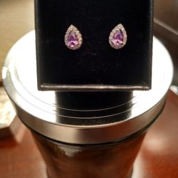 Eye Catching Authentic Amethyst And Diamond Earrings 