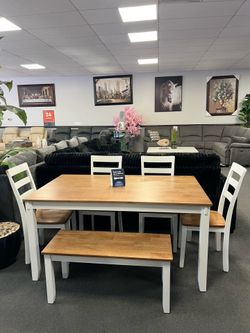 6PC White/ Maple Dining Table Set