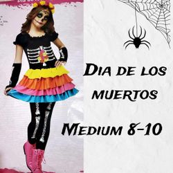 Girls Dia De Los Muertos💀🌹 Halloween Costume Size Medium  8-10 -NEW