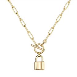 18K GOLD PLATED STAINLESS STEEL "LOCK" NECKLACE- BRAND NEW