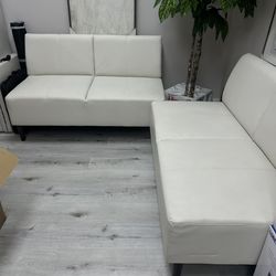 ✨ 2-PIECE CREAM LEATHER LOVESEAT SET