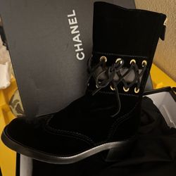 Chanel Velvet Mid Calf Boots