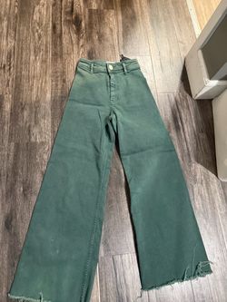 ZARA size 2 Green Wide-Leg High-Rise Jeans