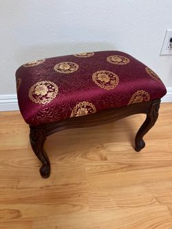 Vintage foot stool solid wood carved