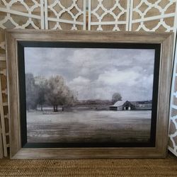 Quiet Country Foggy Barn Huge Framed Print 47x59