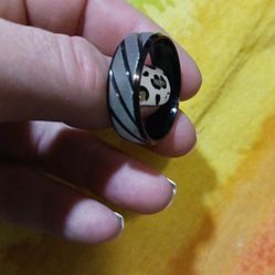 Black And Silver Stainless Steel Striped Band Size 14
