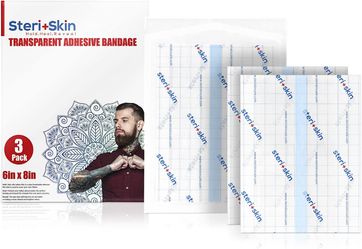 Tattoo Bandage Aftercare Healing Wrap 3 Pack 6”x8” Waterproof Transparent Second Skin Adhesive Derm Protection