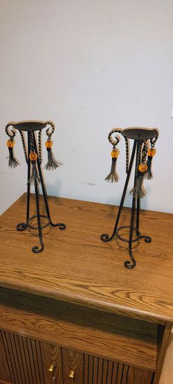 Candleholders with (Metal) Tassels, Set of 2