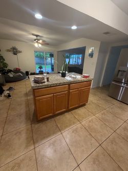 15 WOOD CABINETS & ISLAND for sale