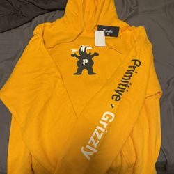 Yellow Primitive Grizzly Bear Hoodie