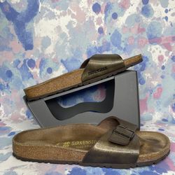 Birkenstock Madrid Metallic Bronze Slip On Sandals Women’s Size 9