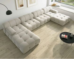 New beige velvet sofa, chase, and ottoman