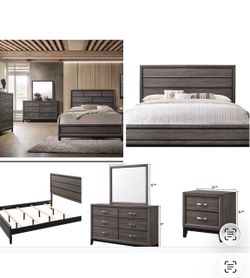 4- Pc Bedroom set Dresser,Mirror Nightstand (1) Queen size bed frame Not including Mattress and Box Sp