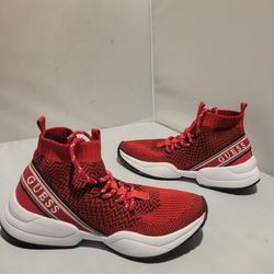 GUESS Womens Red Knit Stretch Brite RoundToe Wedge Athletic Sneakers Sz 37 Eu7us