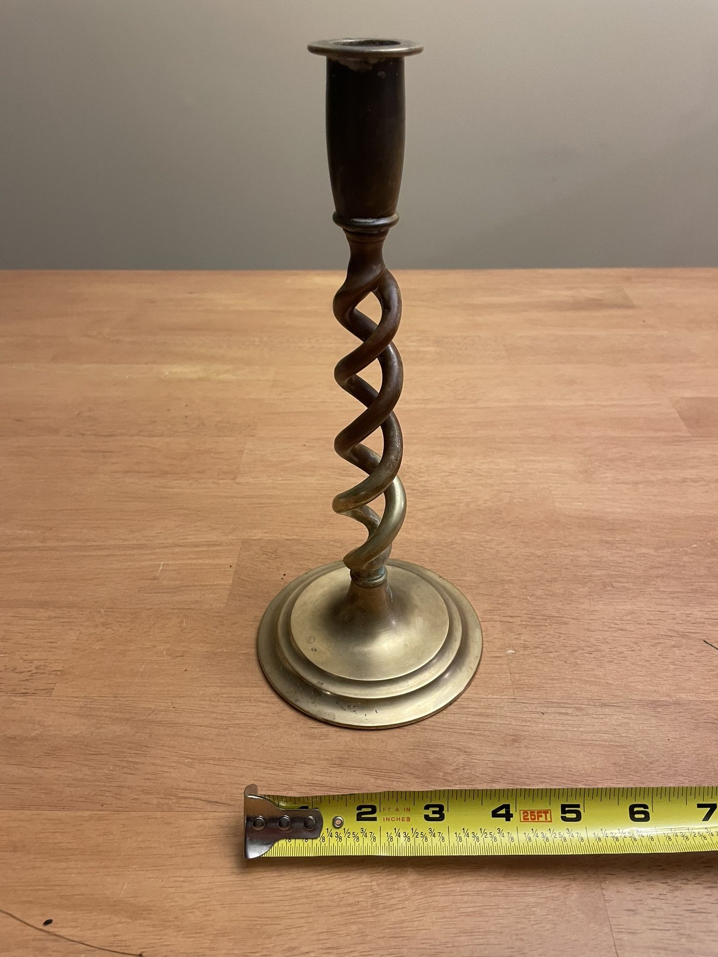 Antique brass barley twist spiral candlestick holder