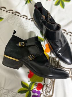 DEADSTOCK GANT Vintage Black Leather Jodhpur Ankle Boots Stacked Wood Heel Buckle Strap